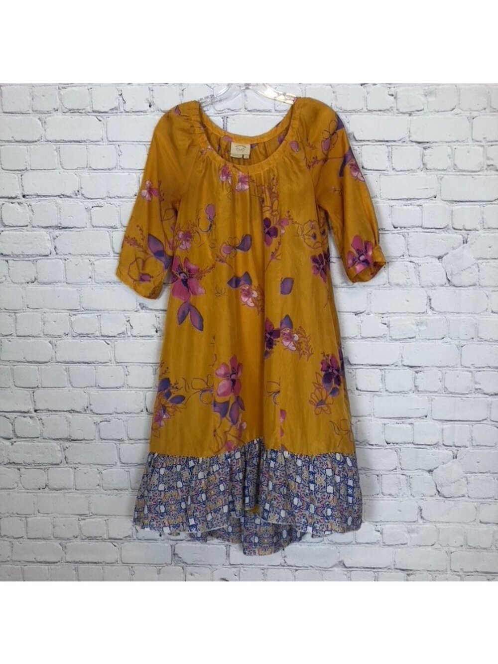 Anthropologie Vanessa Virginia Rainforest Silk Dress Size XS Yellow Floral